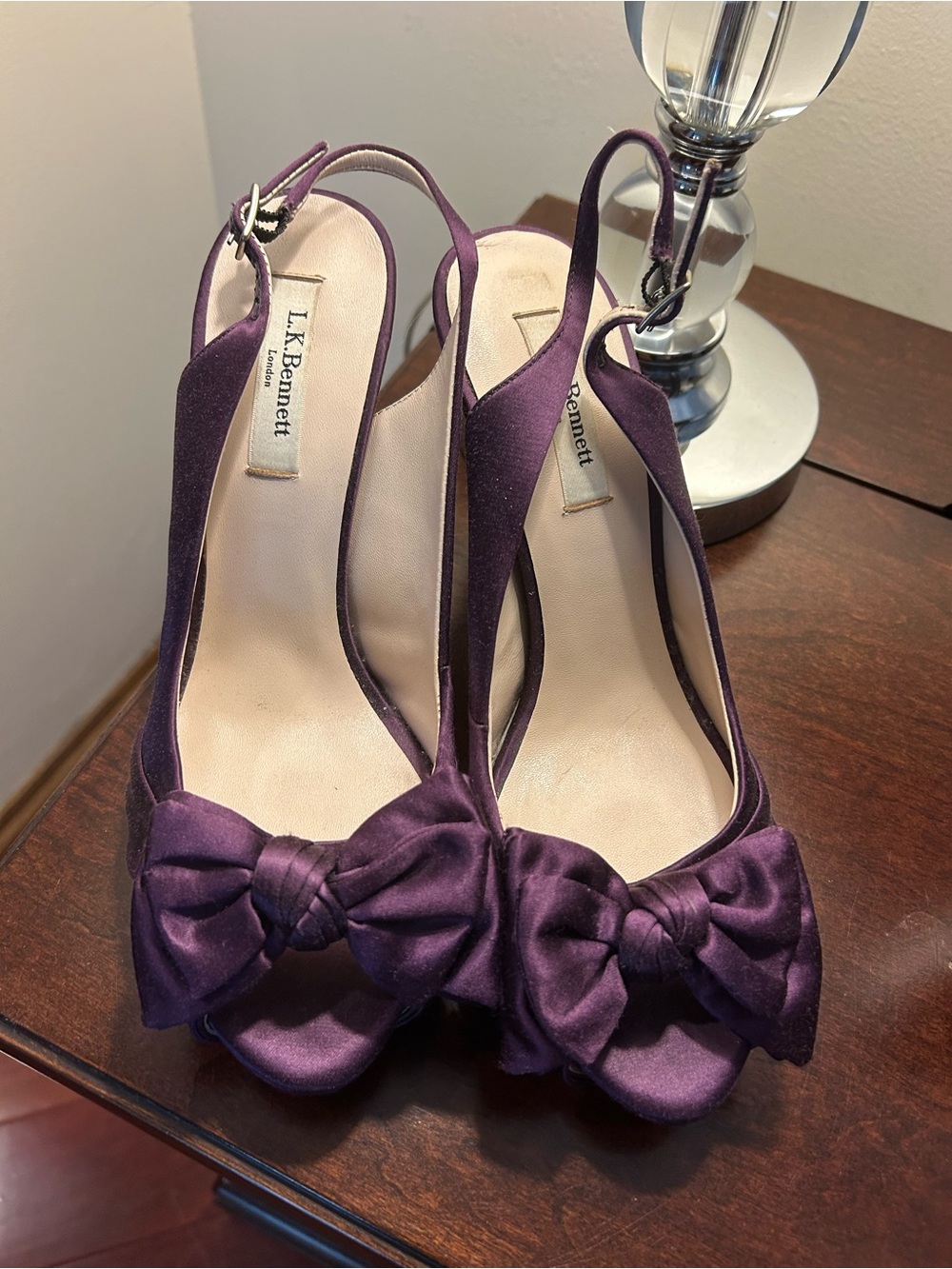 LK Bennett Purple Satin Bow Slingback Pumps